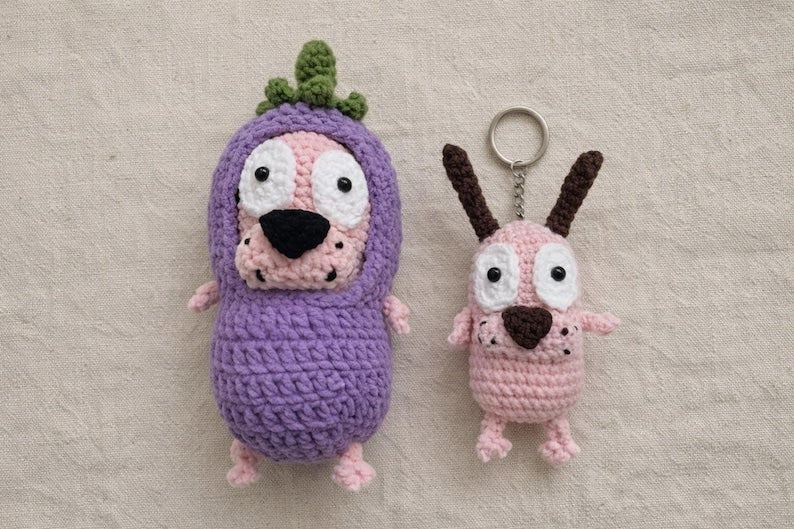 Scared Pink Dog Crochet Keychain, Handmade Amigurumi Puppy, Funny Dog Bag Charm, Cute Gift for Dog Lovers