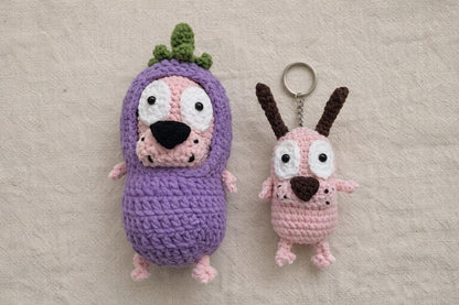 Scared Pink Dog Crochet Keychain, Handmade Amigurumi Puppy, Funny Dog Bag Charm, Cute Gift for Dog Lovers
