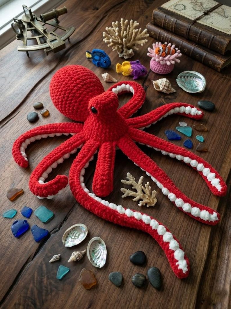 Crochet Octopus Plush, Amigurumi Octopus Toy, Handmade Sea Animal Decor, Ocean Gift, Soft Plush Octopus, Ocean Lover, Crochet Ocean Animal