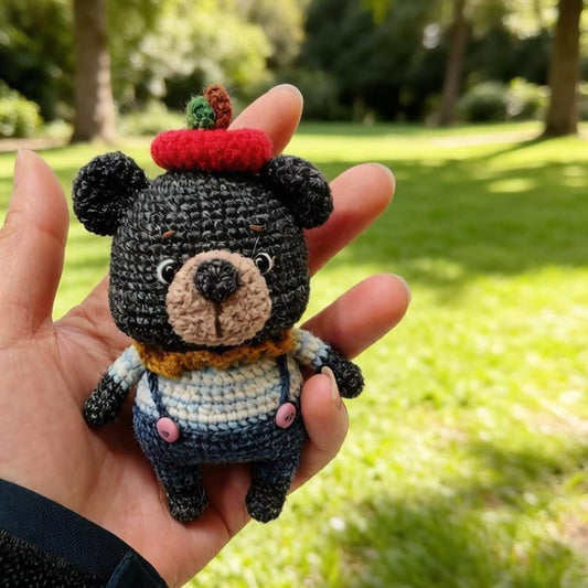 Artisan woven black bear sculpted pieces, tabletop souvenir trinkets, hobbyist display adornments, Yuletide household accents