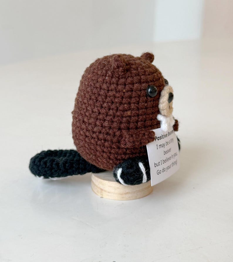 Crochet Beaver Positive With Desk Decorations, Supportive Beaver Plushie, Birthday Gift, Gift For Children Family Friend Coworker