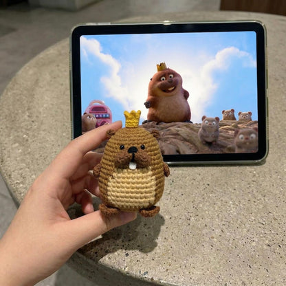 Crochet King Beaver Car Hanging - Beaver Amigurumi Keychain, Funny Plushie Keychain Gift, Car Accessory
