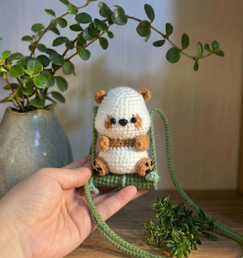 Crochet Panda Car Hanger, Handmade Panda Hanging Car Charm, Rearview Mirror Decor, Gift for Her, New Car Gift