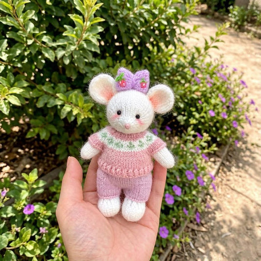 Artisan knit rodent sculpted piece, tabletop adornments, imaginative seasonal keepsakes, anniversary souvenirs, Yuletide household trim