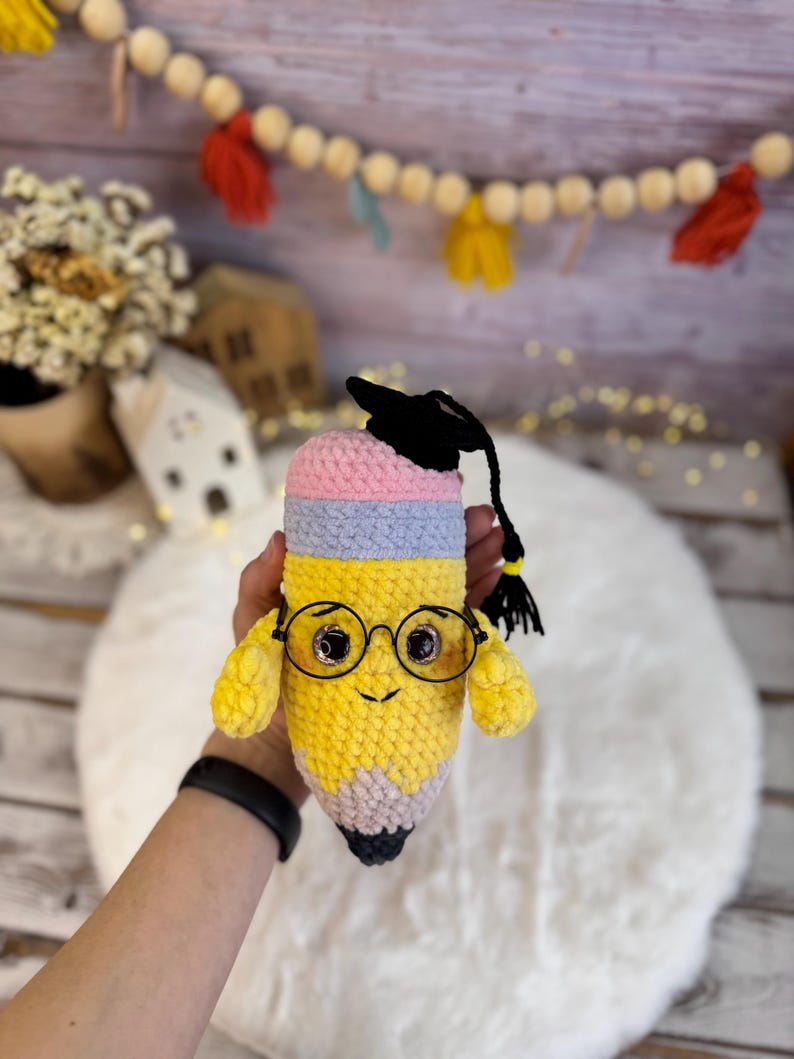 Graduation Gift Crochet Pencil Plush Teacher Appreciation Present School Decor Amigurumi Student Keepsake
