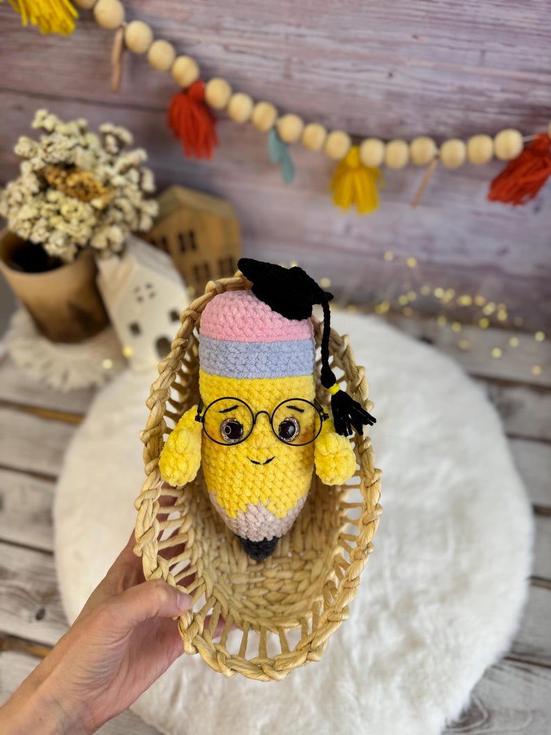 Graduation Gift Crochet Pencil Plush Teacher Appreciation Present School Decor Amigurumi Student Keepsake