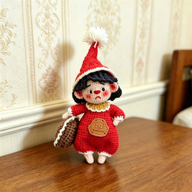 Artisan knit onesie figurines, interior seasonal adornments, juvenile favors, hobbyist collectible statuettes, Yuletide home trims