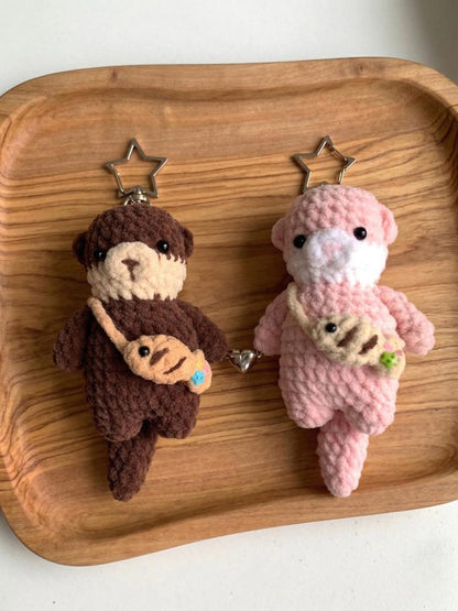 Crochet Otter Keychain | Handmade Amigurumi Otter with Fish Bag Charm, Cute Otter Plushie, Sea Animal Lover Gift, Gift for Her