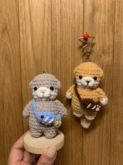 Crochet Otter Keychain | Handmade Amigurumi Otter with Fish Bag Charm, Cute Otter Plushie, Sea Animal Lover Gift, Gift for Her