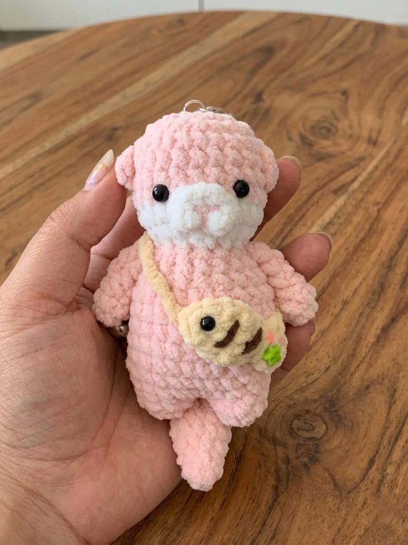 Crochet Otter Keychain | Handmade Amigurumi Otter with Fish Bag Charm, Cute Otter Plushie, Sea Animal Lover Gift, Gift for Her