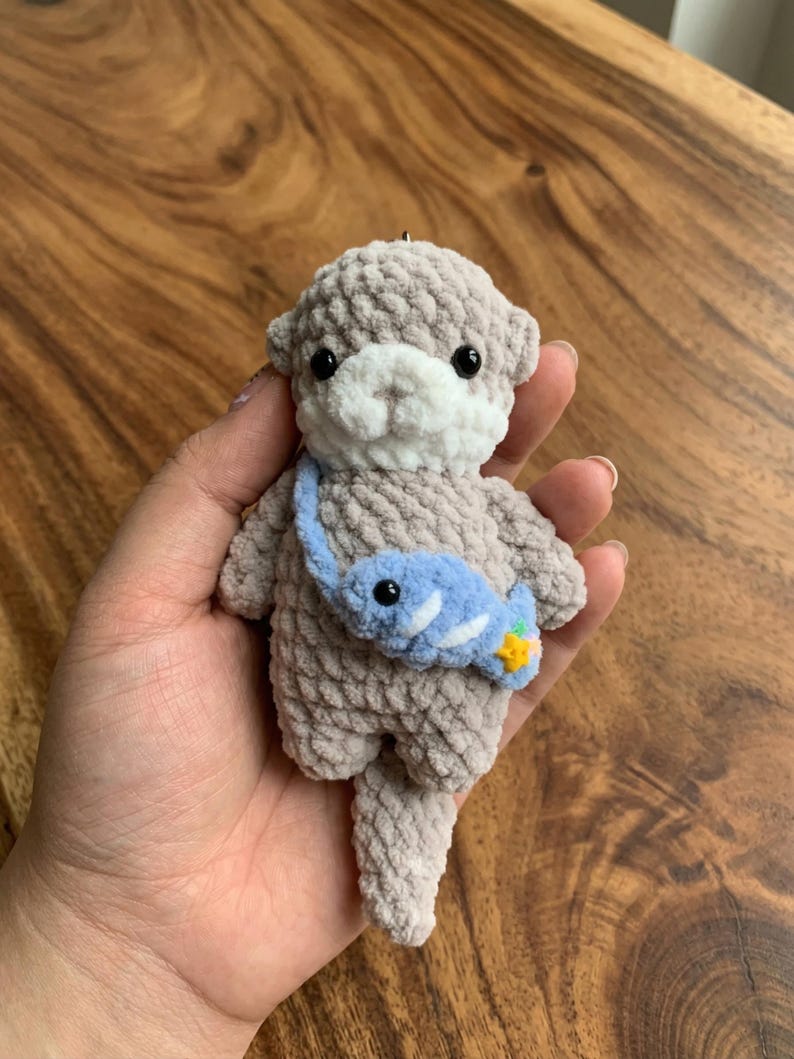 Crochet Otter Keychain | Handmade Amigurumi Otter with Fish Bag Charm, Cute Otter Plushie, Sea Animal Lover Gift, Gift for Her