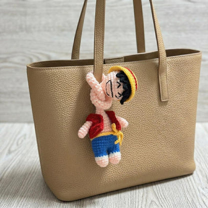 Straw Hat Boy Long Neck Crochet Keychain - Pirate Captain Amigurumi Doll, Anime Gift,