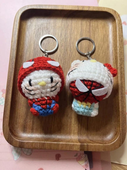 Crochet Spider Kitty Keychain - Superhero Amigurumi Plush, Unique Valentine’s Day & Birthday Gift For Him Her Spider Hero Fans