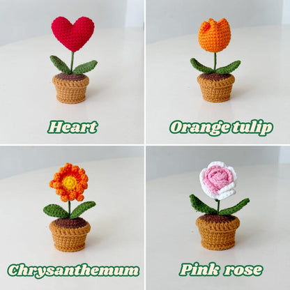 Mini Crochet Flower Pot, Handmade Crochet Plant, Cute Desk Decor, Daisy Rose Tulip Sunflower Cherry Blossom, Mother's Day Gift for Her