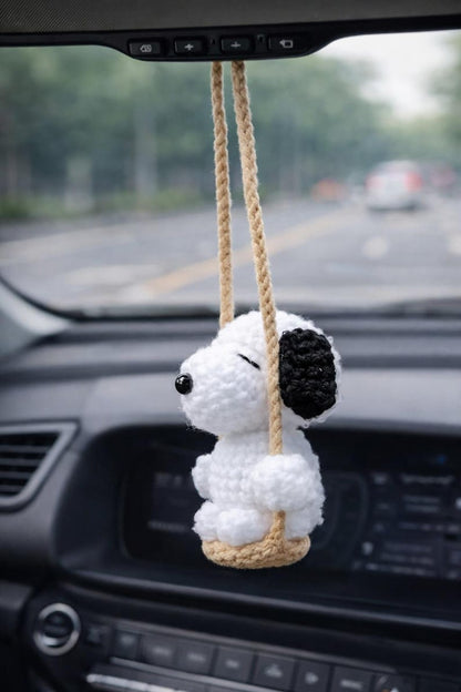Crochet Pilot Beagle Car Charm, Rearview Mirror Hanging, Amigurumi Puppy Car Decor, Cute Plush Keychain, Gift for Her