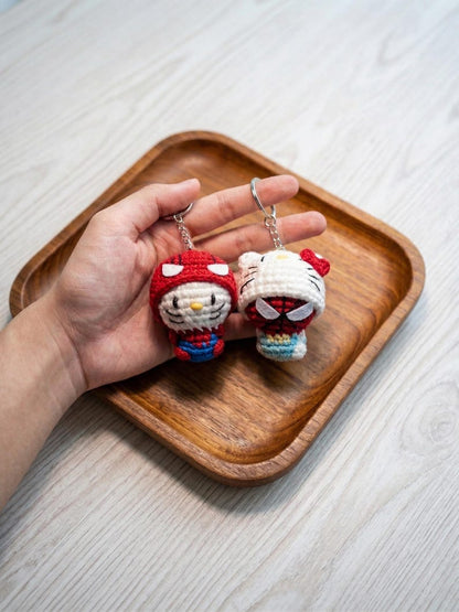 Spider Cat Crochet Keychain – Handmade Amigurumi Kitty Bag Charm, Cute Gift for Her, Cute Backpack Accessory
