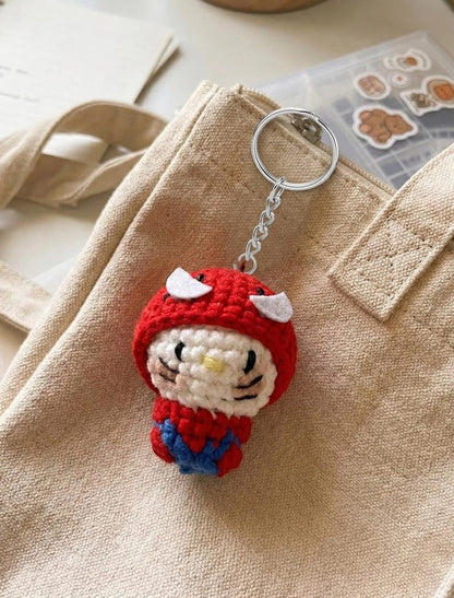 Spider Cat Crochet Keychain – Handmade Amigurumi Kitty Bag Charm, Cute Gift for Her, Cute Backpack Accessory