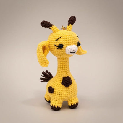 Handmade Crochet Giraffe Keychain, Cute Amigurumi Bag Charm, Yellow Spotted Animal Plushie, Unique Birthday Gift for Kids, Stocking Stuffer