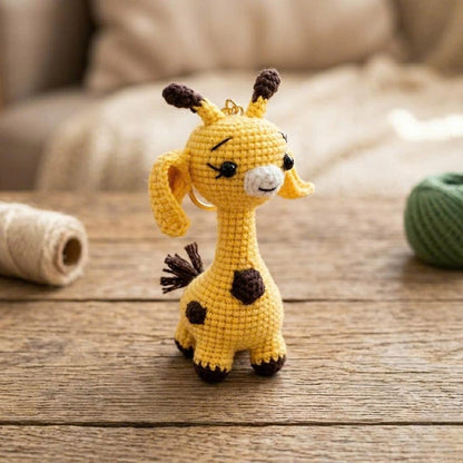 Handmade Crochet Giraffe Keychain, Cute Amigurumi Bag Charm, Yellow Spotted Animal Plushie, Unique Birthday Gift for Kids, Stocking Stuffer