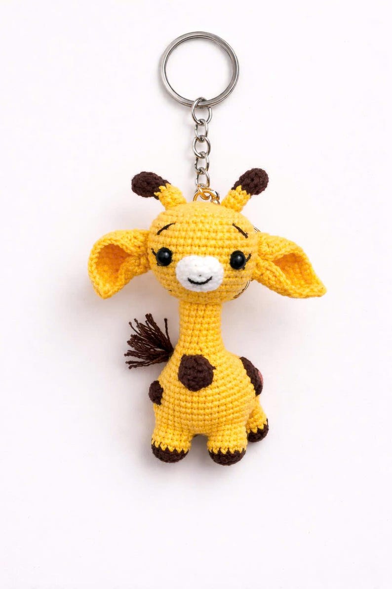 Handmade Crochet Giraffe Keychain, Cute Amigurumi Bag Charm, Yellow Spotted Animal Plushie, Unique Birthday Gift for Kids, Stocking Stuffer