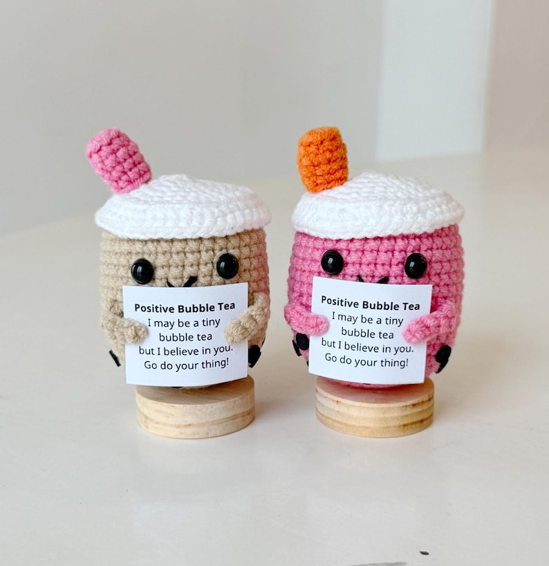 Crochet Boba Tea Positive, Support Inspirational Bubble Tea Plush, Milk Tea Lover Gift, Birthday Gifts For Children Family Friend Coworkers