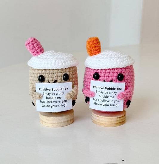 Crochet Boba Tea Positive, Support Inspirational Bubble Tea Plush, Milk Tea Lover Gift, Birthday Gifts For Children Family Friend Coworkers