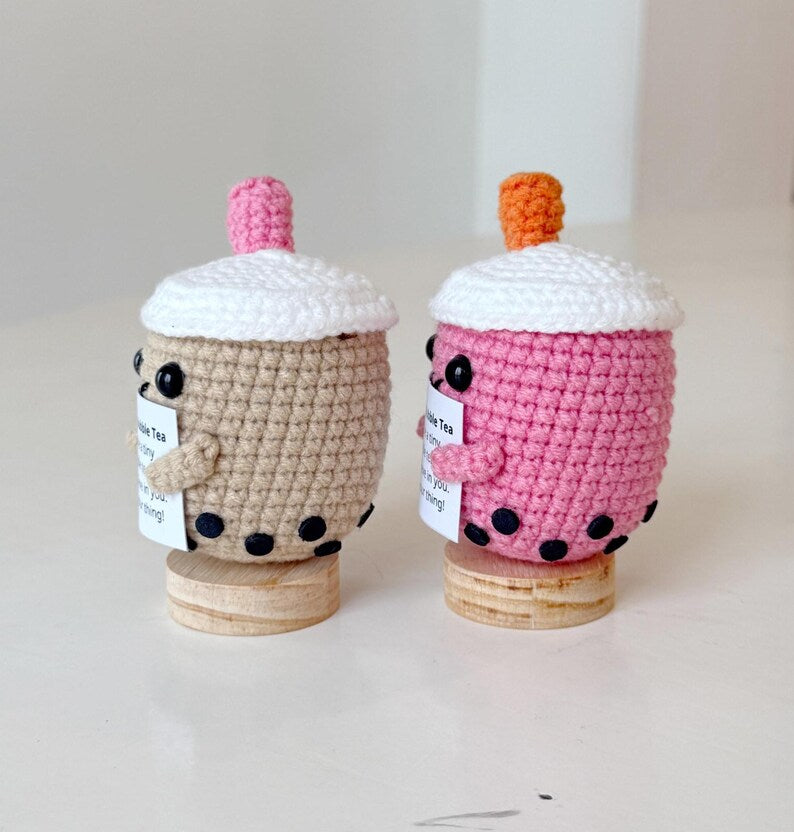 Crochet Boba Tea Positive, Support Inspirational Bubble Tea Plush, Milk Tea Lover Gift, Birthday Gifts For Children Family Friend Coworkers