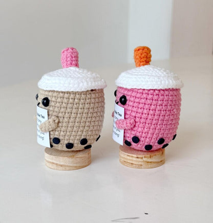 Crochet Boba Tea Positive, Support Inspirational Bubble Tea Plush, Milk Tea Lover Gift, Birthday Gifts For Children Family Friend Coworkers