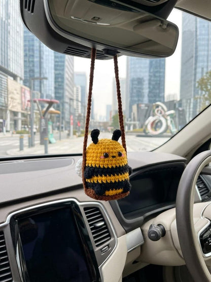 Cute Swinging Bee Car Mirror Hanging Accessories, Crochet Bee Ornaments, Car Decorations, Car Charm, New Car Gift Idea, Gift For Him Her