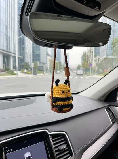 Cute Swinging Bee Car Mirror Hanging Accessories, Crochet Bee Ornaments, Car Decorations, Car Charm, New Car Gift Idea, Gift For Him Her