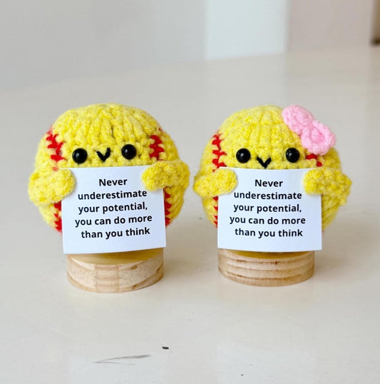 Positive Crochet Softball, Knitted Softball Toy With Positive Card, Ball Wool Inspirational, Cheer Up Gift For Softball Team Player Coach
