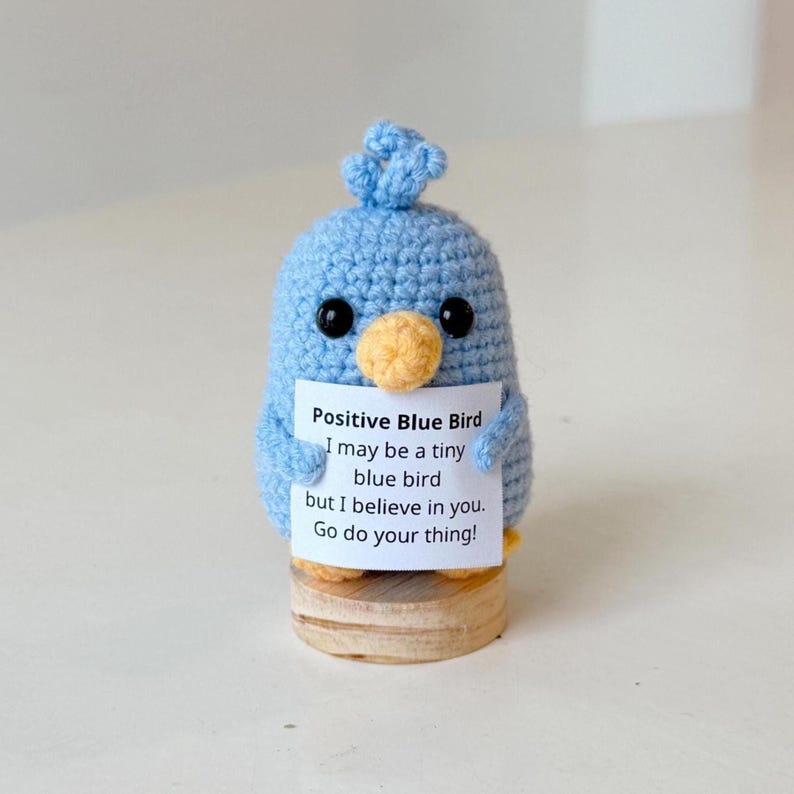 Handmade Positive Crochet Blue Bird, Inspirational Blue Bird, Funny Best Friend Teacher, Coworker Gifts For Him Her, Animal Supportive Gifts