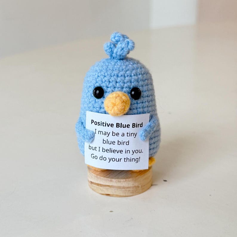 Handmade Positive Crochet Blue Bird, Inspirational Blue Bird, Funny Best Friend Teacher, Coworker Gifts For Him Her, Animal Supportive Gifts