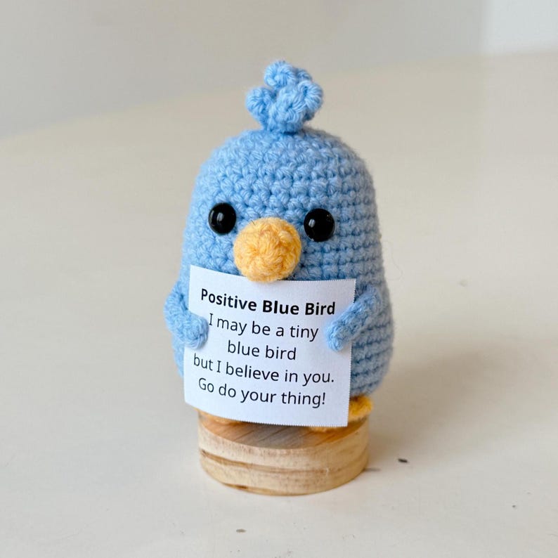 Handmade Positive Crochet Blue Bird, Inspirational Blue Bird, Funny Best Friend Teacher, Coworker Gifts For Him Her, Animal Supportive Gifts