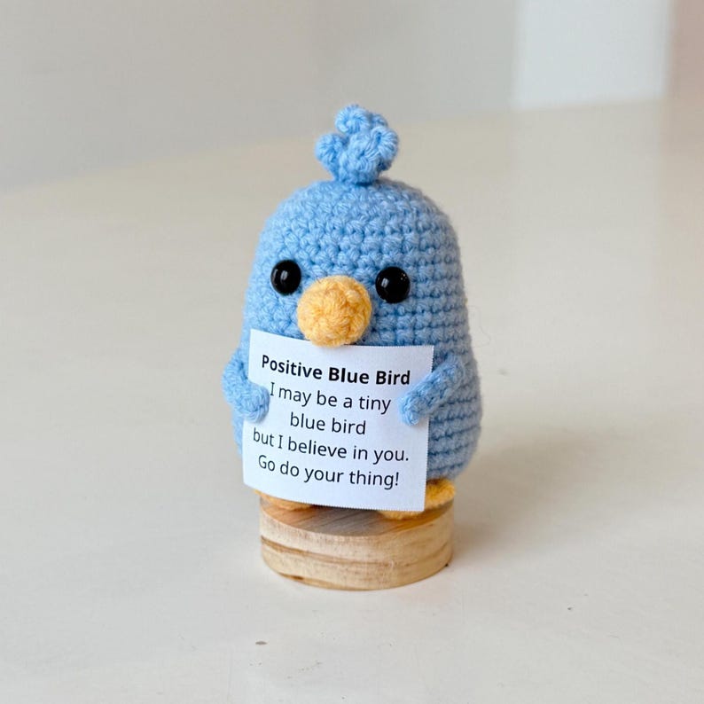 Handmade Positive Crochet Blue Bird, Inspirational Blue Bird, Funny Best Friend Teacher, Coworker Gifts For Him Her, Animal Supportive Gifts