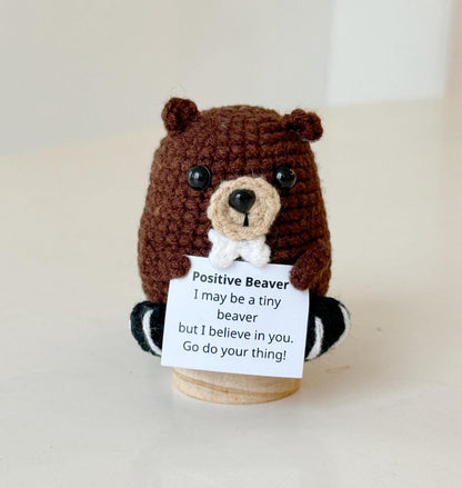 Crochet Beaver Positive With Desk Decorations, Supportive Beaver Plushie, Birthday Gift, Gift For Children Family Friend Coworker