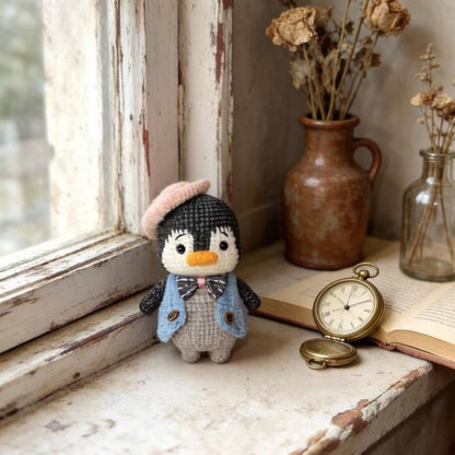 Artisan woven penguin sculpted pieces, imaginative desk souvenir trinkets, indoor ornamental accents, Yuletide table embellishments