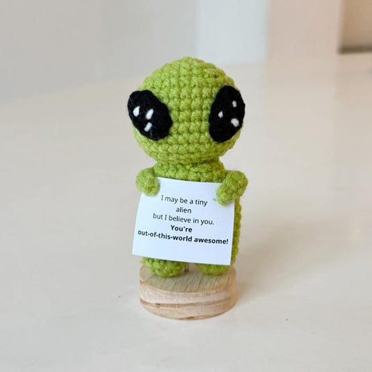 Funny Alien Crochet Plush With Positive Message, Encouragement Gift For Friends Family Coworkers, Birthday Graduation Gift