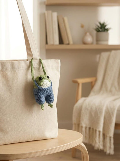 Cute Handmade Crochet Frog Plushie with Blue Overalls, Froggy Crochet, Knitted Frog, Amigurumi Frog Doll, Cute Animal Toy, Frog Lovers