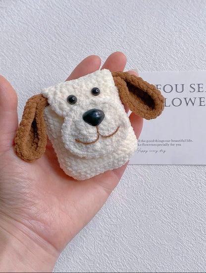 Cute Crochet Dog AirPods Case, Puppy Airpod Cover, Amigurumi Dog Keychain, Kawaii Dog Bag Charm, Handmade Earbuds Case
