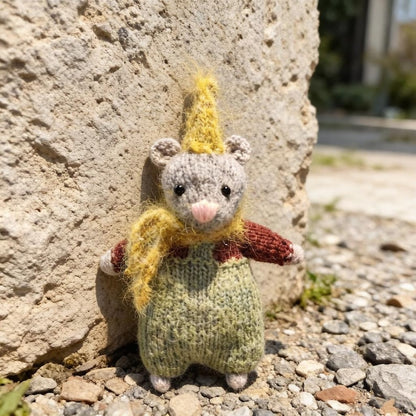 Artisan knit party rodent sculpted pieces, tabletop ornamental accents, birthday mementos, juvenile keepsakes, Yuletide desk trims