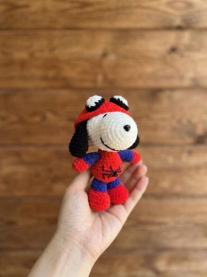 Crochet Beagle Amigurumi Doll – Handmade Spider Puppy Plush, Gift for Him, Bag Charm