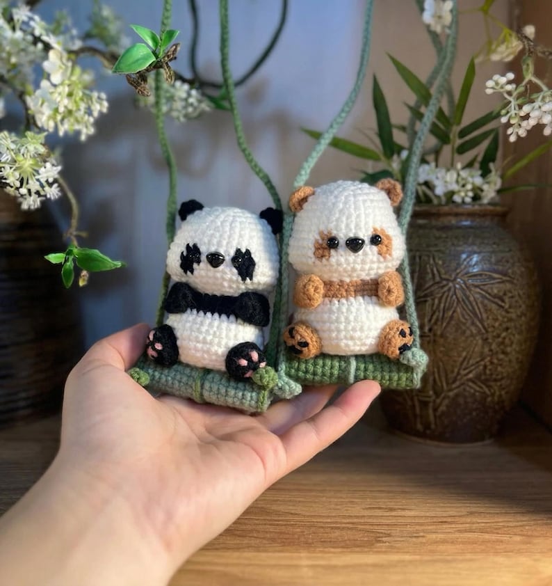 Crochet Panda Car Hanger, Handmade Panda Hanging Car Charm, Rearview Mirror Decor, Gift for Her, New Car Gift