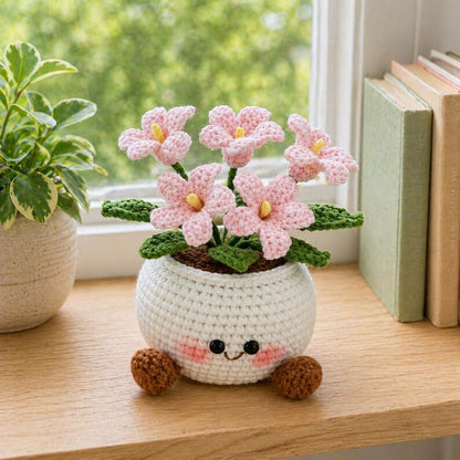 Crochet Daisy Flower Pot, Handmade Smiling Flower Plant, Desk Decor, Crochet Gift for Mom, Birthday Gift for Her