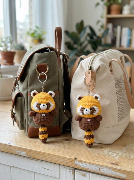 Cute Crochet Raccoon Keychain, Amigurumi Raccoon Charm, Kawaii Red Panda Bag Charm, Handmade Animal Keyring, Cute Gift Idea