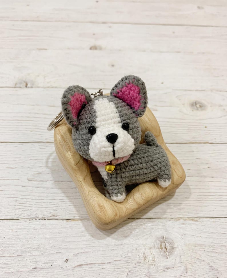 French Bulldog Crochet Keychain - Handmade Dog Lover Gift, Custom Color Puppy Amigurumi