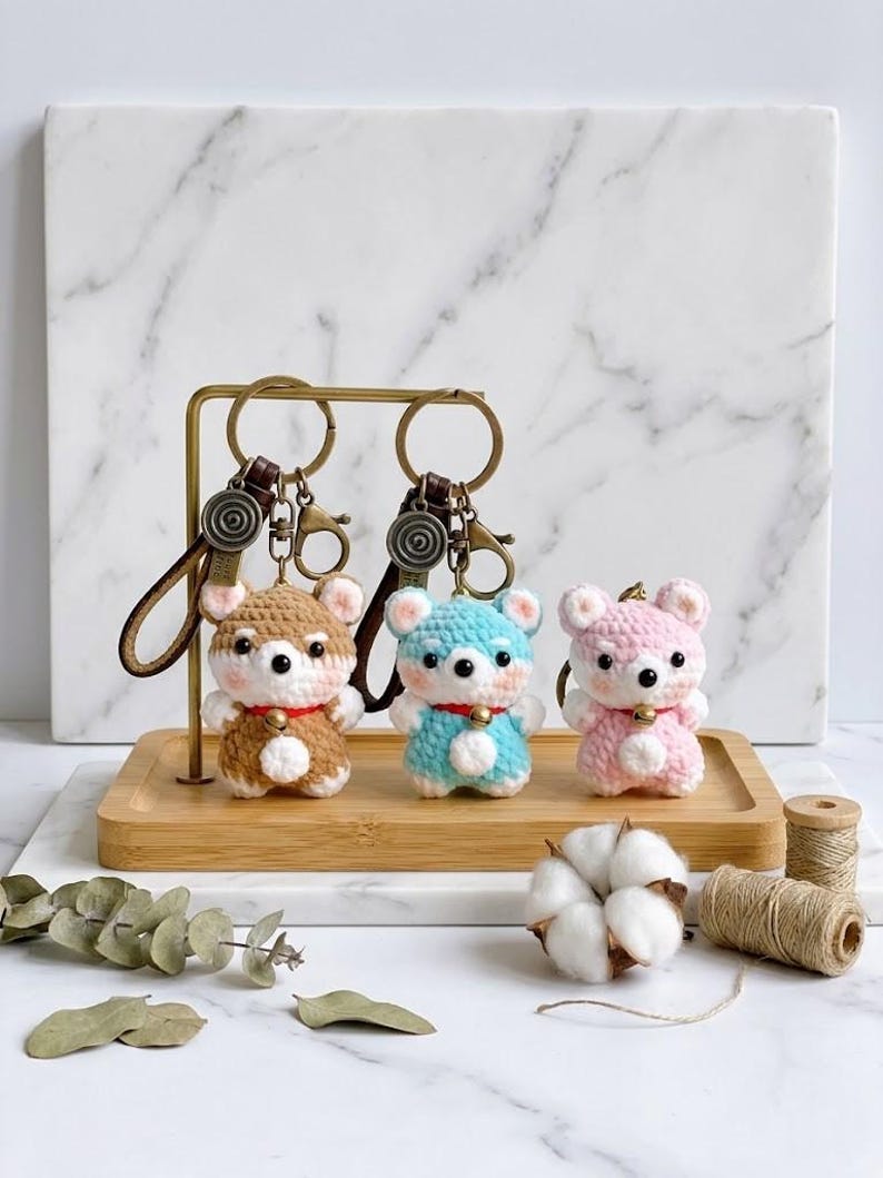 Cute Crochet Shiba Inu Keychain, Amigurumi Dog Charm, Kawaii Puppy Keyring, Handmade Puppy Bag Charm, Cute Gift, Crochet Dog, Cute Puppy