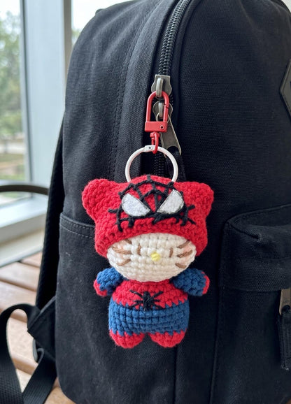 Spider Cat Crochet Keychain – Handmade Amigurumi Kitty Bag Charm, Cute Gift for Her, Cute Backpack Accessory