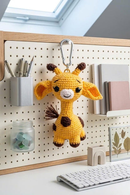 Handmade Crochet Giraffe Keychain, Cute Amigurumi Bag Charm, Yellow Spotted Animal Plushie, Unique Birthday Gift for Kids, Stocking Stuffer