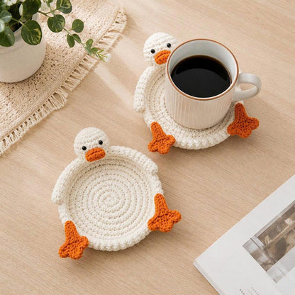 Handmade Crochet Duck Coaster & Trinket Tray – Cute Amigurumi Duck Dish for Coffee, Tea Cup, Desk Organizer, Gift Idea